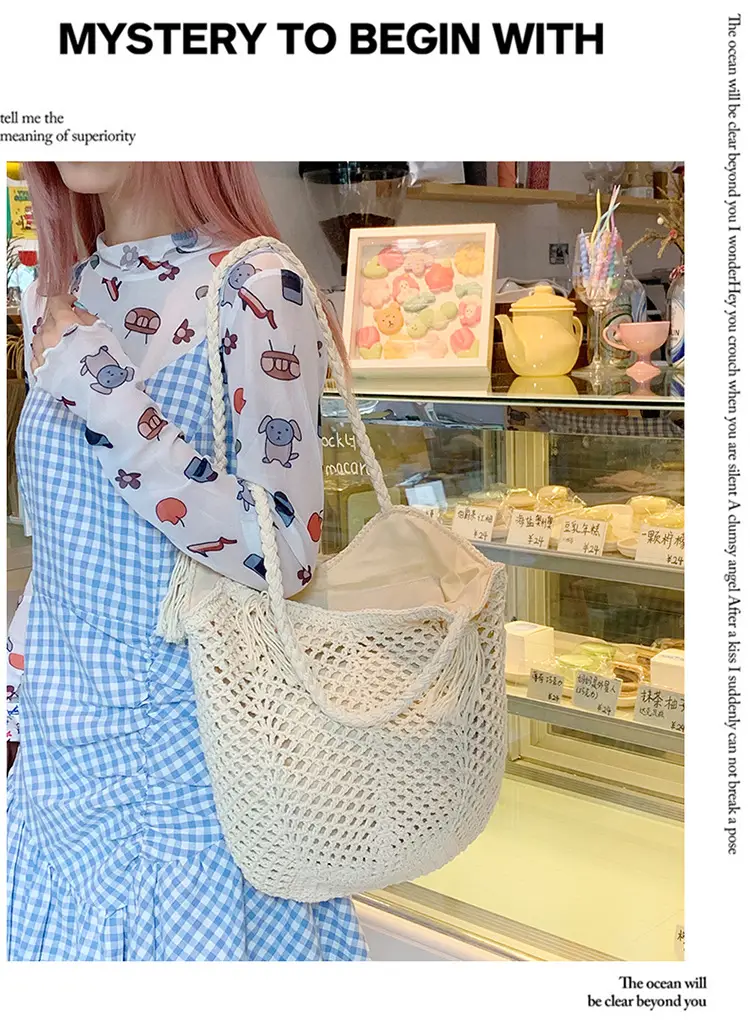 Women's Cotton Woven Shoulder Bag Large Capacity Lazy Style — feature 14