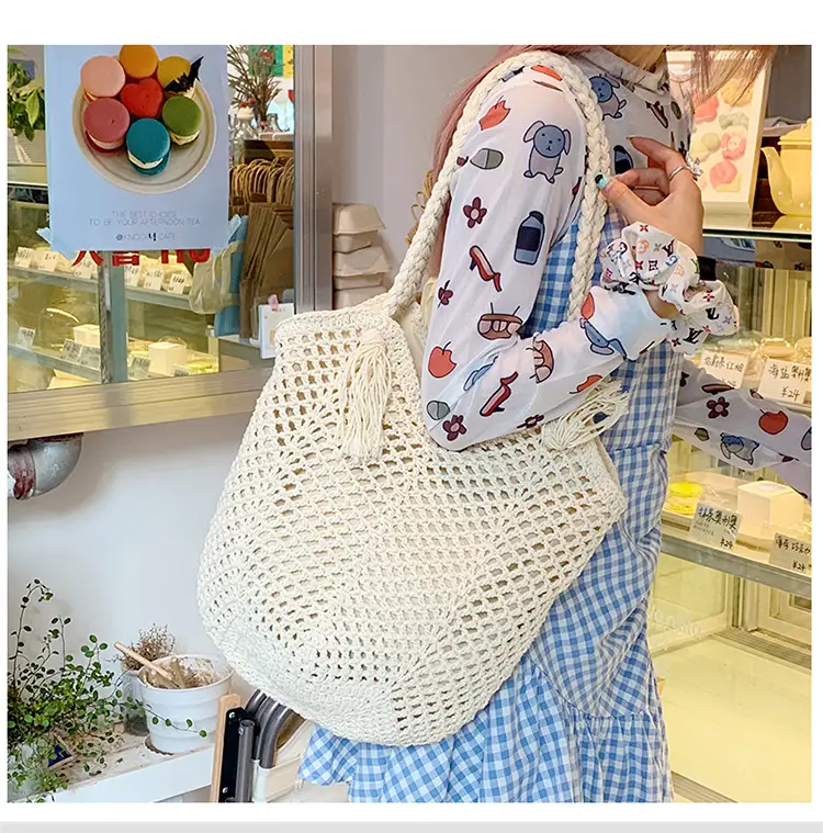 Women's Cotton Woven Shoulder Bag Large Capacity Lazy Style — feature 16