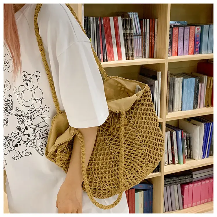 Women's Cotton Woven Shoulder Bag Large Capacity Lazy Style — feature 17