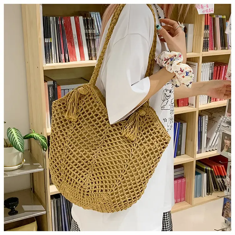 Women's Cotton Woven Shoulder Bag Large Capacity Lazy Style — feature 19