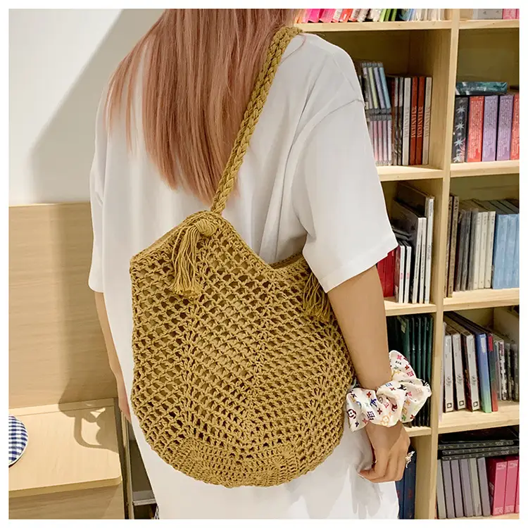 Women's Cotton Woven Shoulder Bag Large Capacity Lazy Style — feature 20