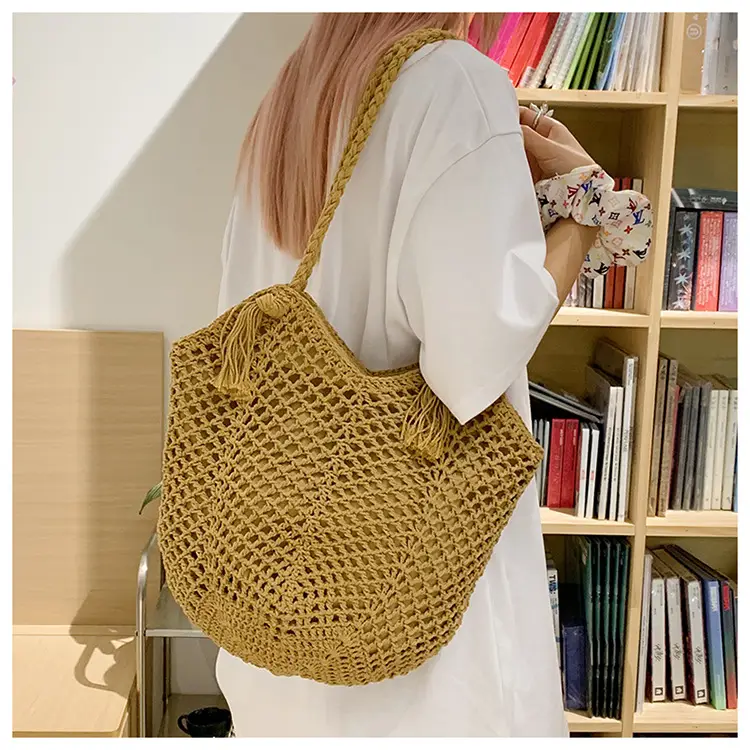 Women's Cotton Woven Shoulder Bag Large Capacity Lazy Style — feature 21