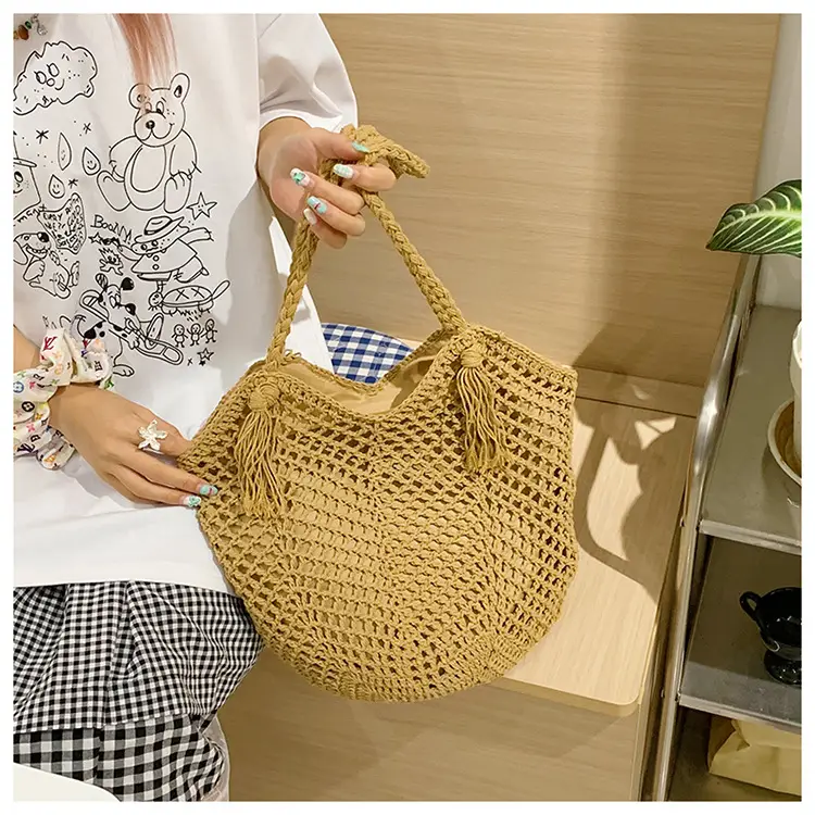 Women's Cotton Woven Shoulder Bag Large Capacity Lazy Style — feature 23