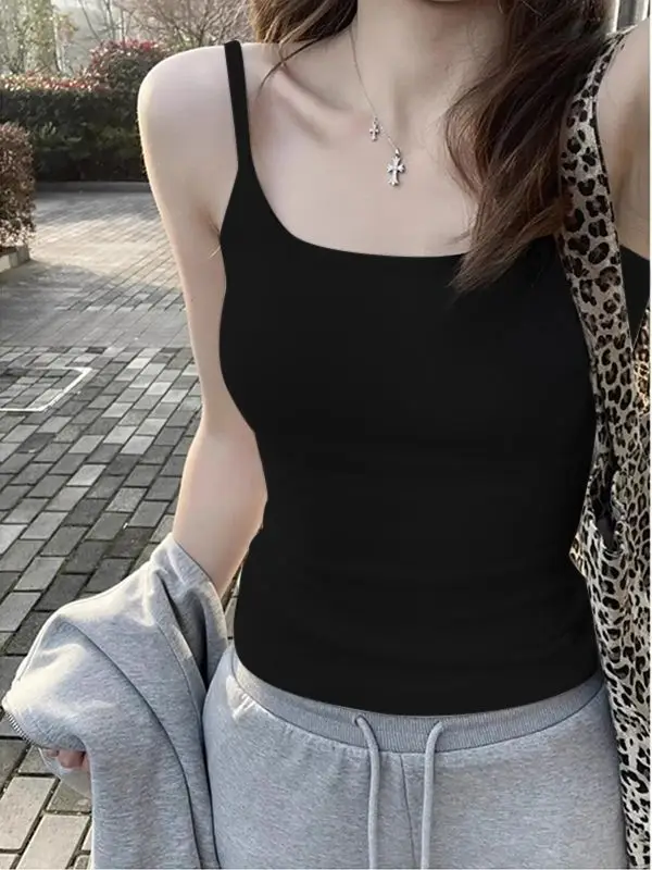 Pure Desire Hot Girl Camisole Women's White Beauty Back Slim Fit Outerwear Inner Bottoming Sleeveless Top Women's Summer with Breast Pad — feature 4