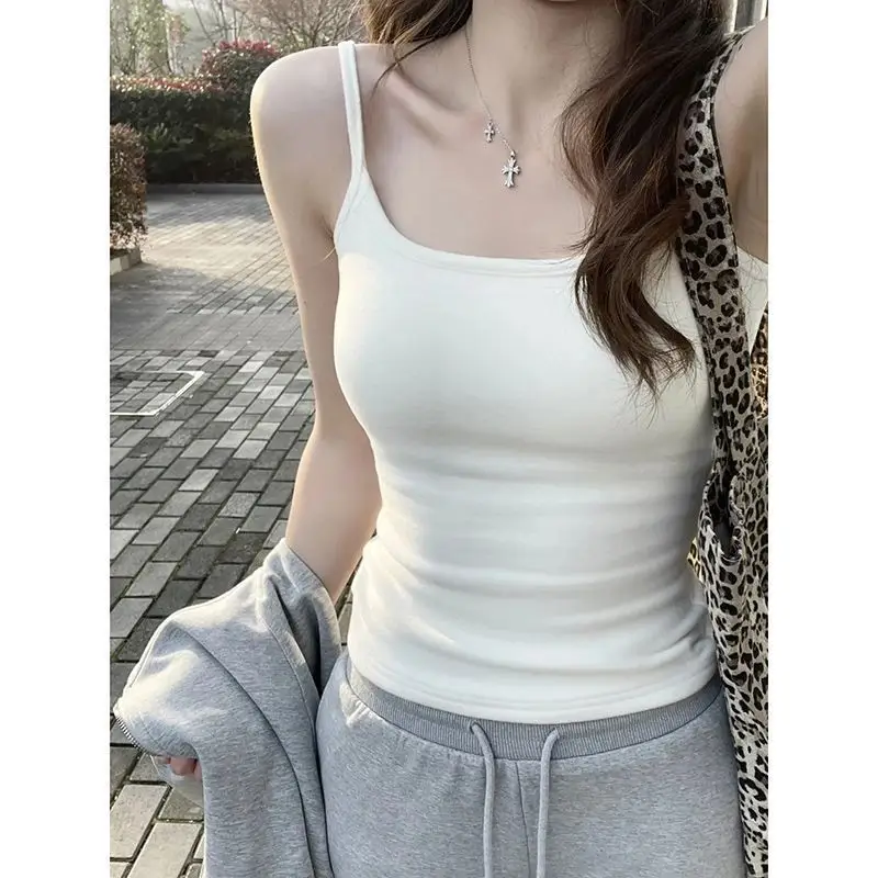 Pure Desire Hot Girl Camisole Women's White Beauty Back Slim Fit Outerwear Inner Bottoming Sleeveless Top Women's Summer with Breast Pad