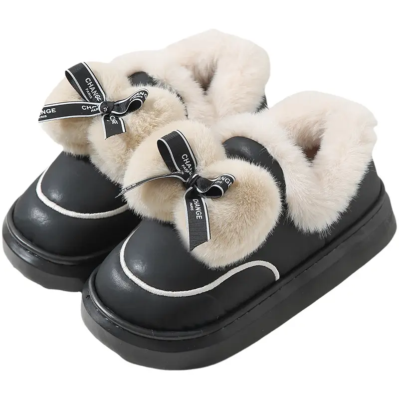 Bow-Knot Slippers with a Cushioned Feel, Women's Autumn and Winter Home Comfort Slippers, Lightweight, Warm, Thickened Fleece Maternity Slippers - Image 8