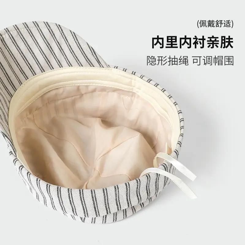 Korean Style Striped Beret for Women Navy - Image 6