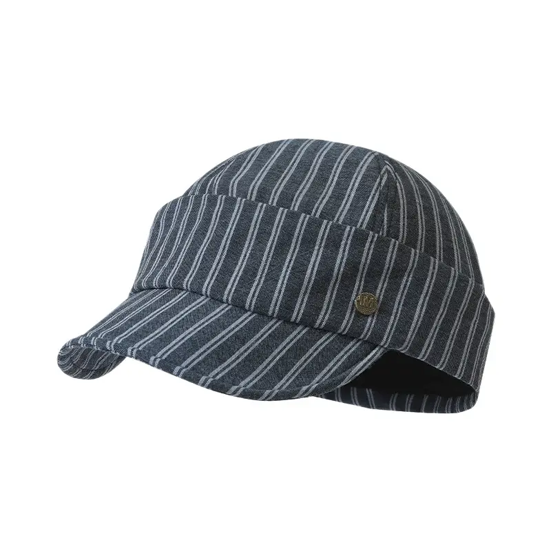 Korean Style Striped Beret for Women Navy - Image 8