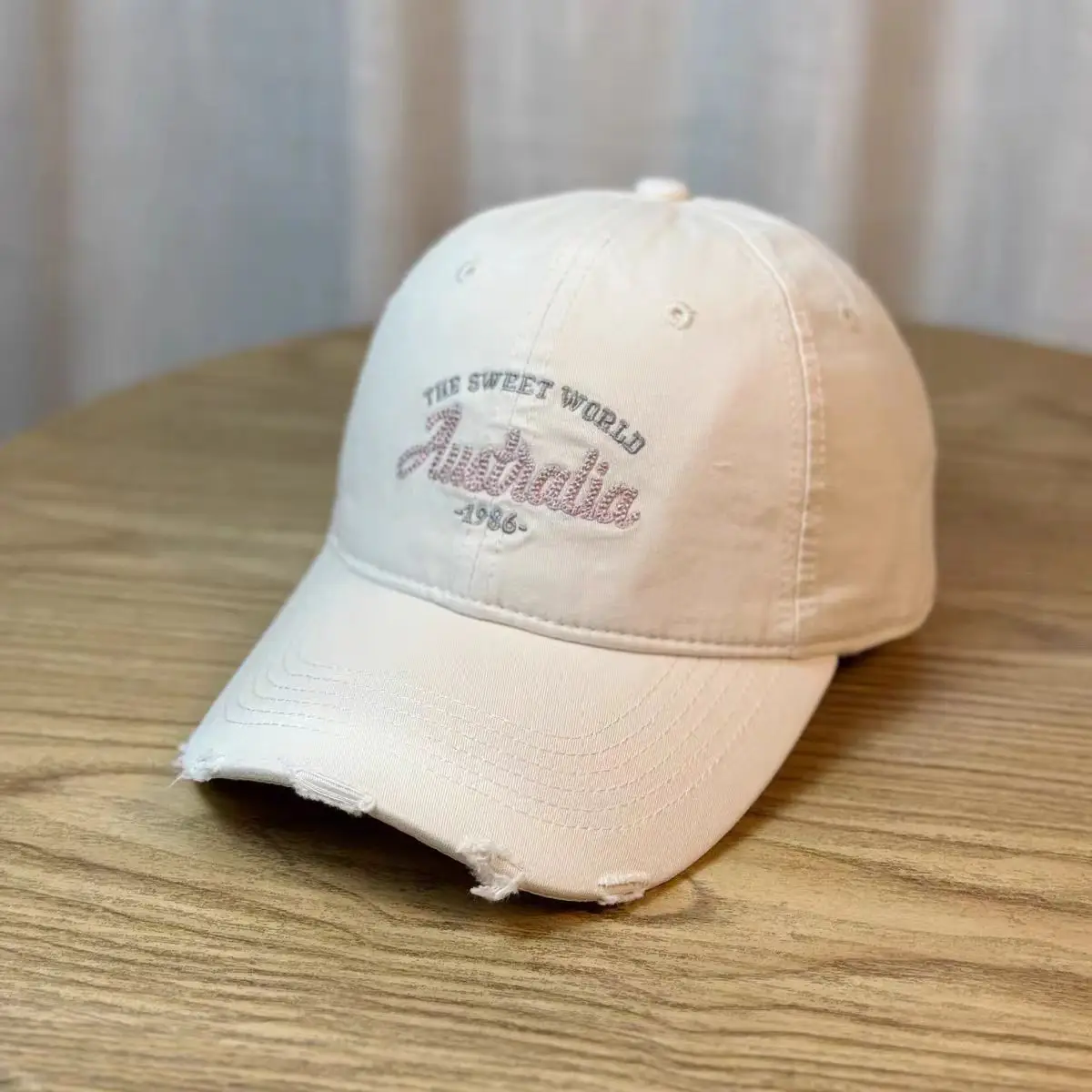 Women Korean Style Ripped Baseball Cap with Wide Brim - Image 2