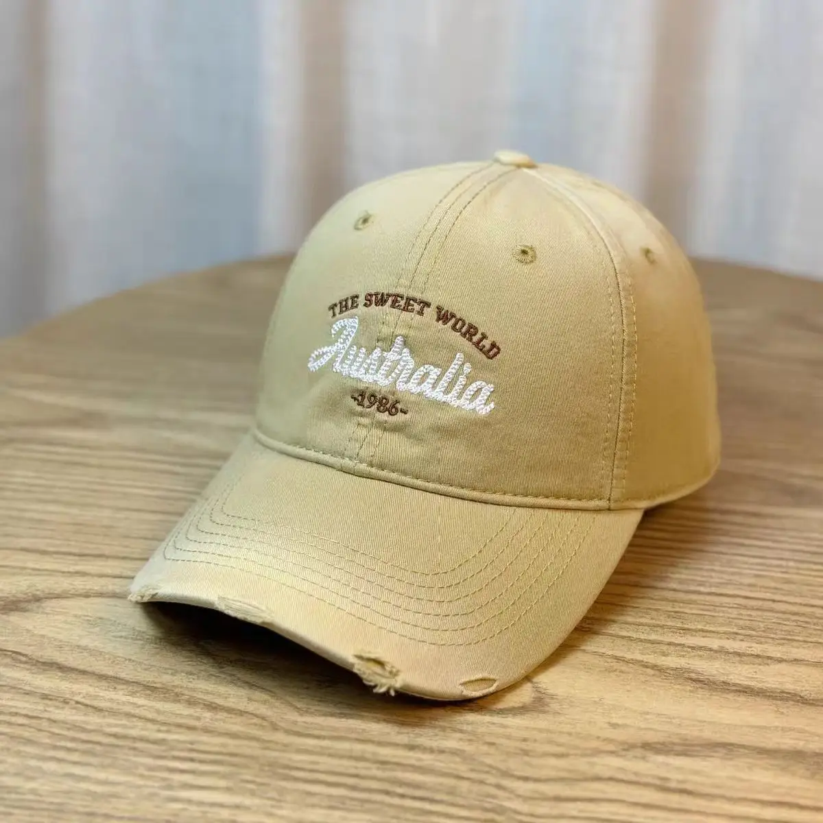 Women Korean Style Ripped Baseball Cap with Wide Brim - Image 3