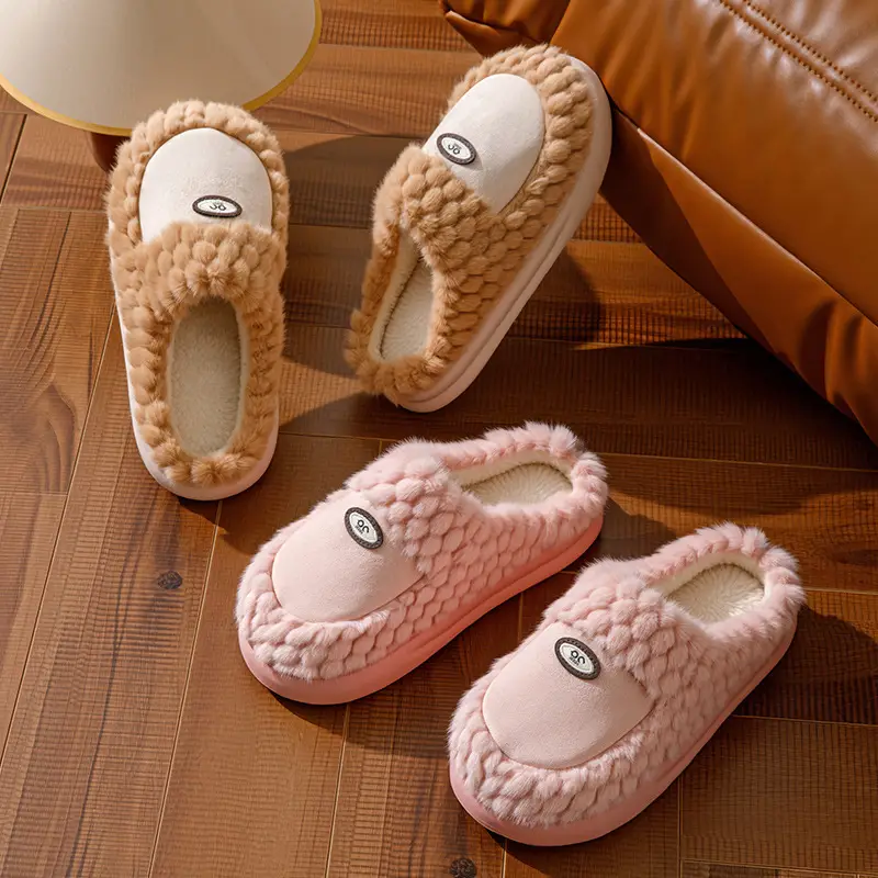 Factory Direct Sales New Home Cotton Slippers Autumn and Winter Thick-Soled Comfortable Cotton Slippers Splicing Design Plus Velvet Warm Furry Slippers - Image 7