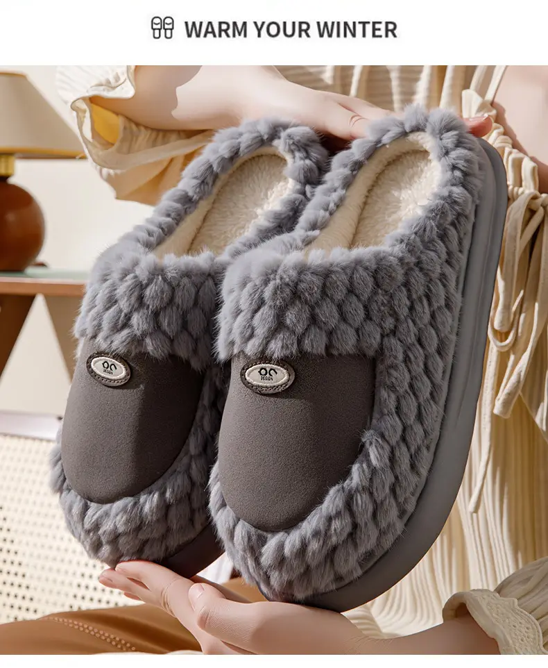 Factory Direct Sales New Home Cotton Slippers Autumn and Winter Thick-Soled Comfortable Cotton Slippers Splicing Design Plus Velvet Warm Furry Slippers — feature 13