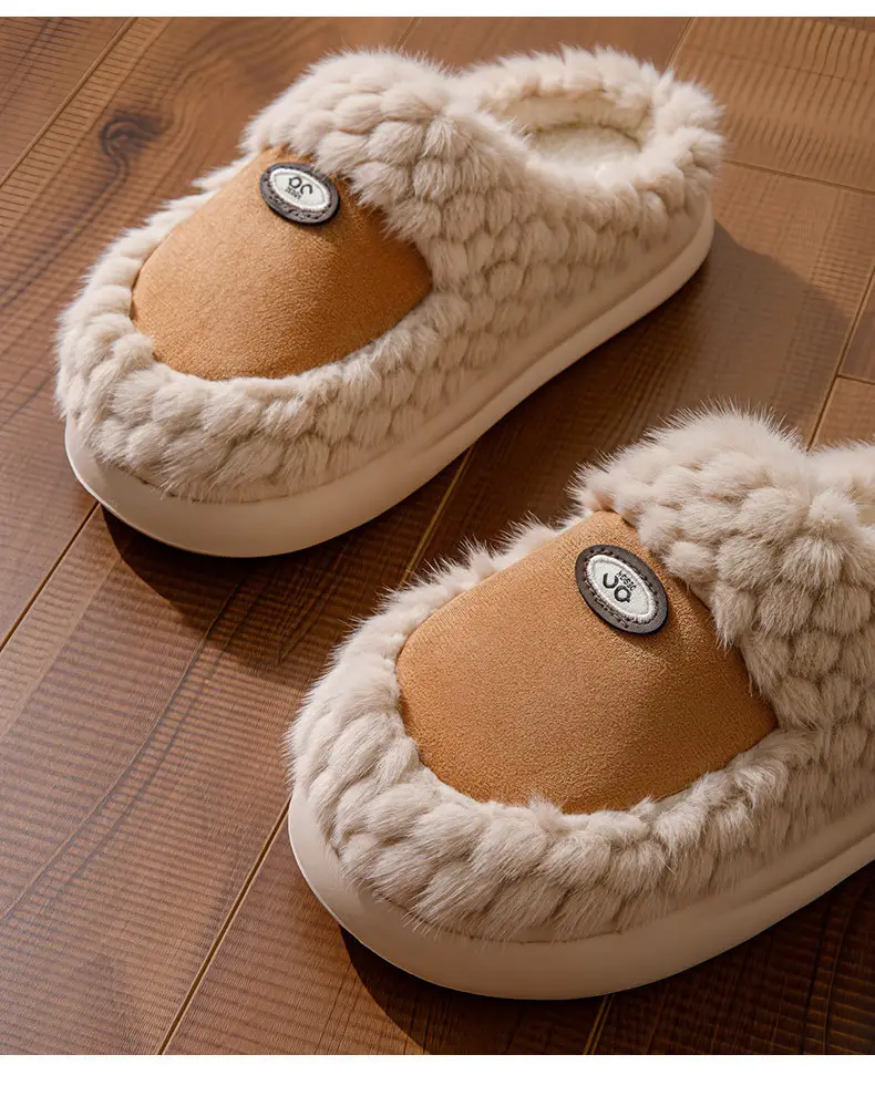 Factory Direct Sales New Home Cotton Slippers Autumn and Winter Thick-Soled Comfortable Cotton Slippers Splicing Design Plus Velvet Warm Furry Slippers — feature 5