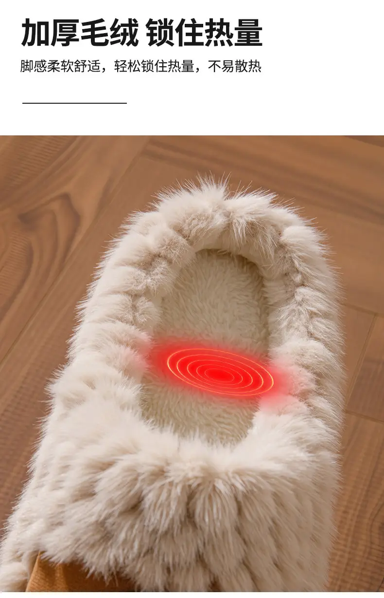 Factory Direct Sales New Home Cotton Slippers Autumn and Winter Thick-Soled Comfortable Cotton Slippers Splicing Design Plus Velvet Warm Furry Slippers — feature 6