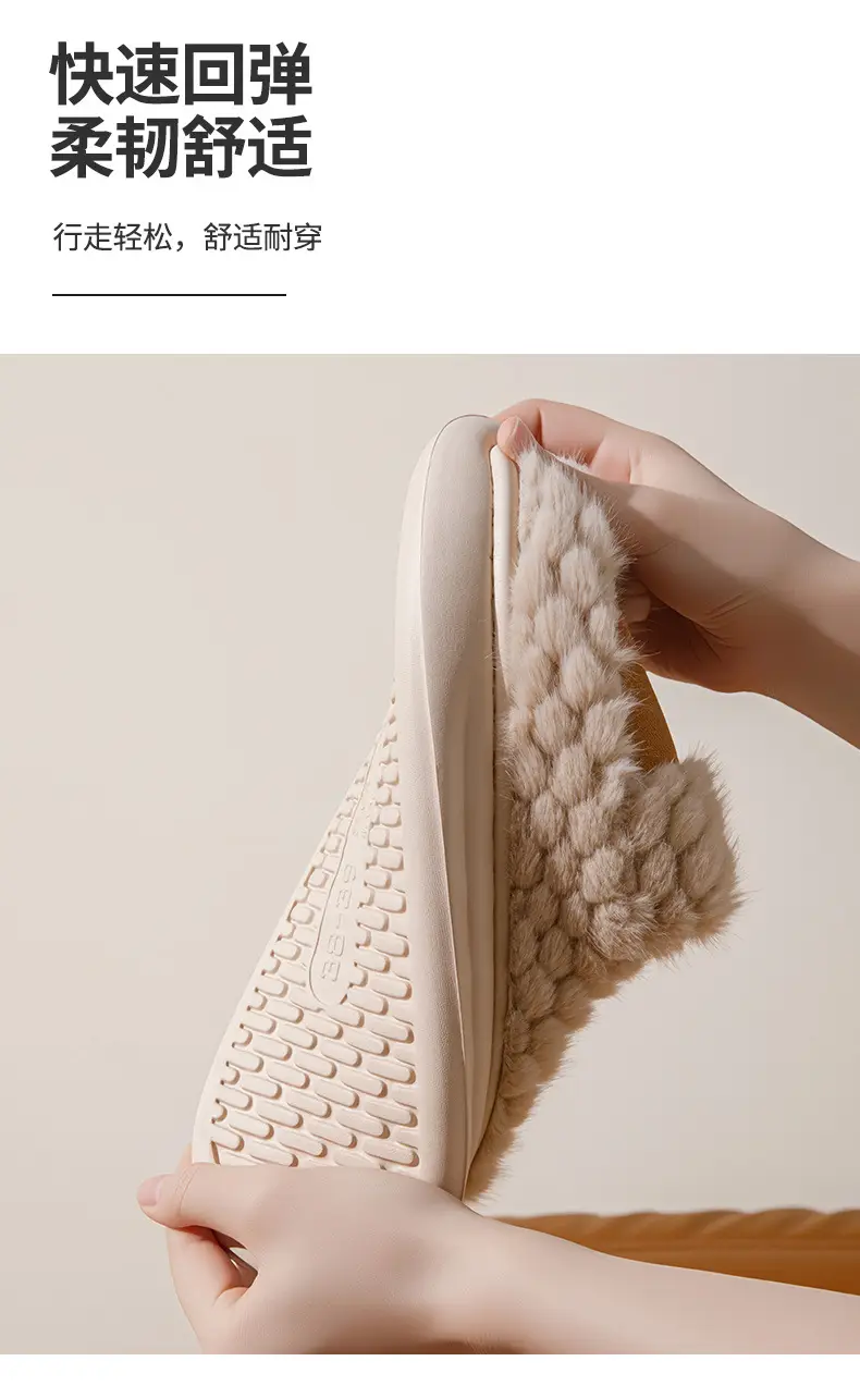 Factory Direct Sales New Home Cotton Slippers Autumn and Winter Thick-Soled Comfortable Cotton Slippers Splicing Design Plus Velvet Warm Furry Slippers — feature 9