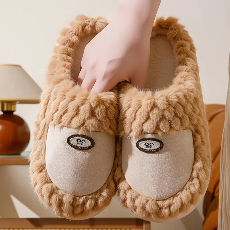 Factory Direct Sales New Home Cotton Slippers Autumn and Winter Thick-Soled Comfortable Cotton Slippers Splicing Design Plus Velvet Warm Furry Slippers - Image 2