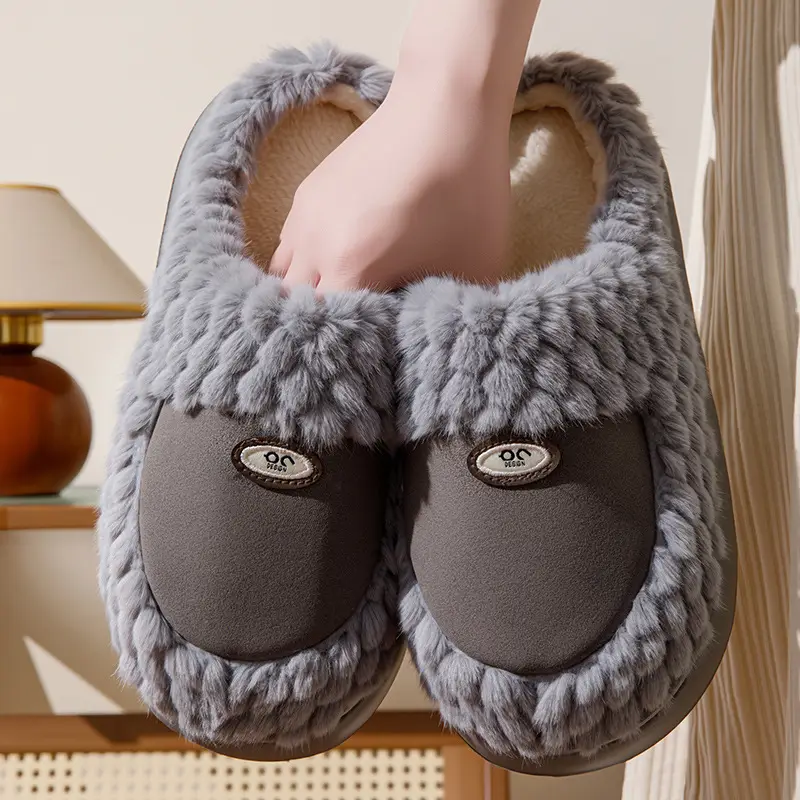 Factory Direct Sales New Home Cotton Slippers Autumn and Winter Thick-Soled Comfortable Cotton Slippers Splicing Design Plus Velvet Warm Furry Slippers - Image 5