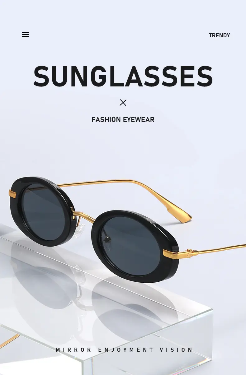 Oval Frame Sunglasses Black Anti-UV High End — feature 22