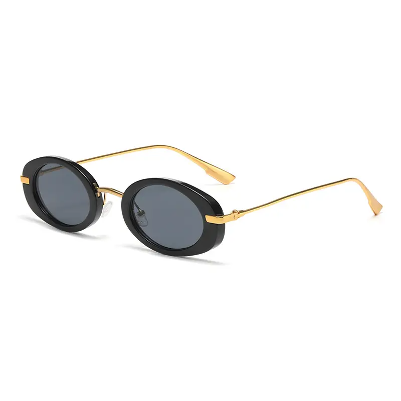 Oval Frame Sunglasses Black Anti-UV High End