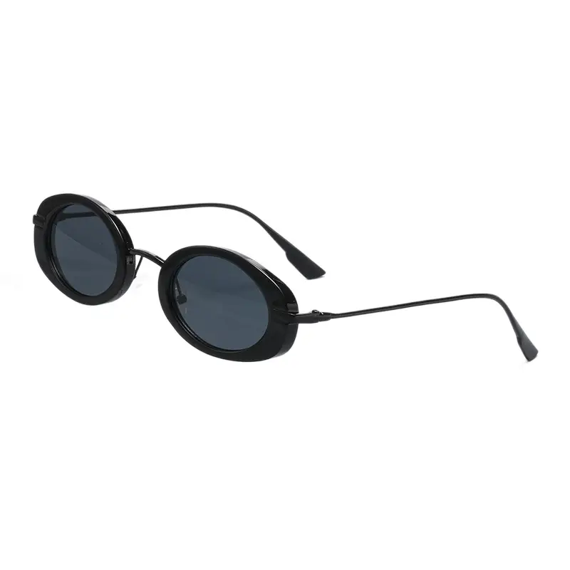 Oval Frame Sunglasses Black Retro Style UV Protection - Image 12