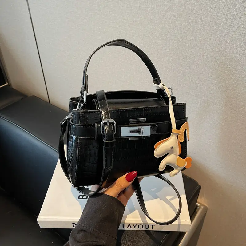 Beige Crossbody Bag with Doll Decor for Women