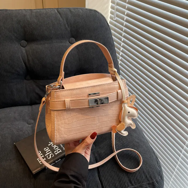 Beige Crossbody Bag with Doll Decor for Women