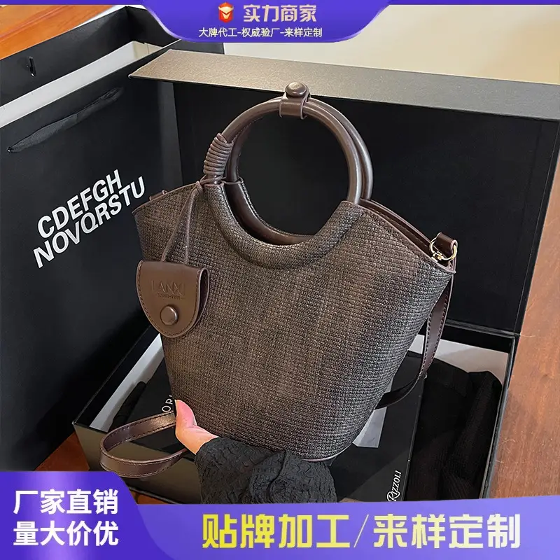 Korean Style Women's Bag 2025 Summer Pure Color Bucket - Image 4