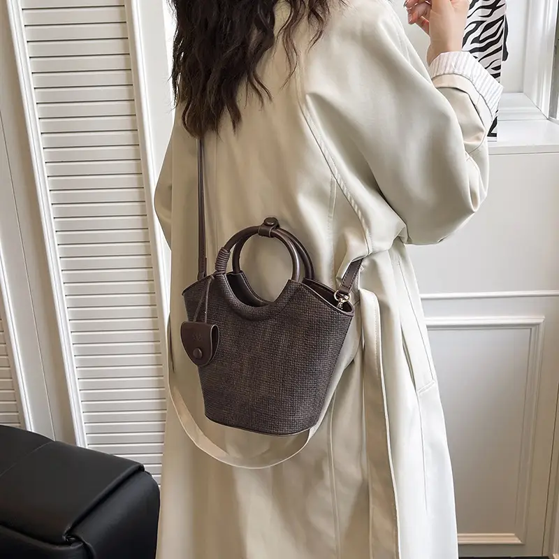 Korean Style Women's Bag 2025 Summer Pure Color Bucket - Image 5