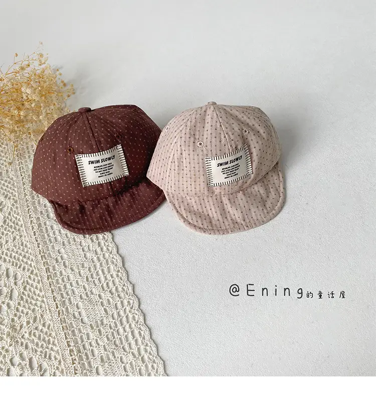 Children's Red Beaded Baseball Cap with White Label — feature 11