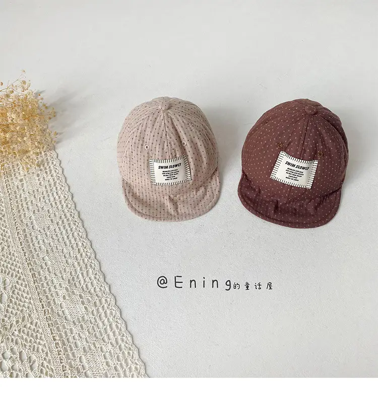 Children's Red Beaded Baseball Cap with White Label — feature 7