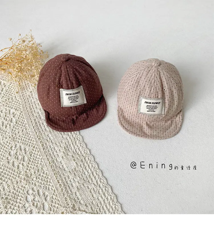 Children's Red Beaded Baseball Cap with White Label — feature 9