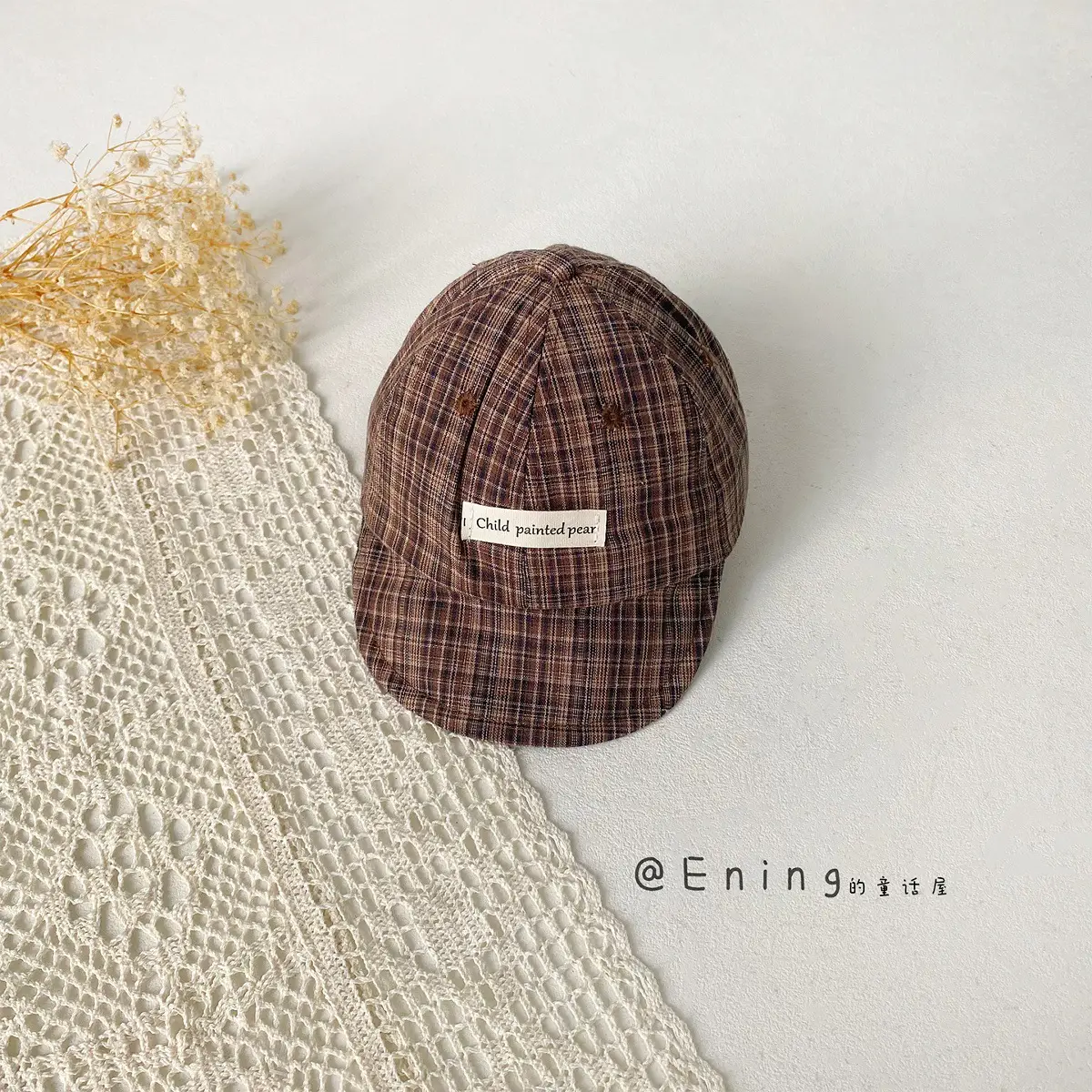 Children's Red Beaded Baseball Cap with White Label - Image 4