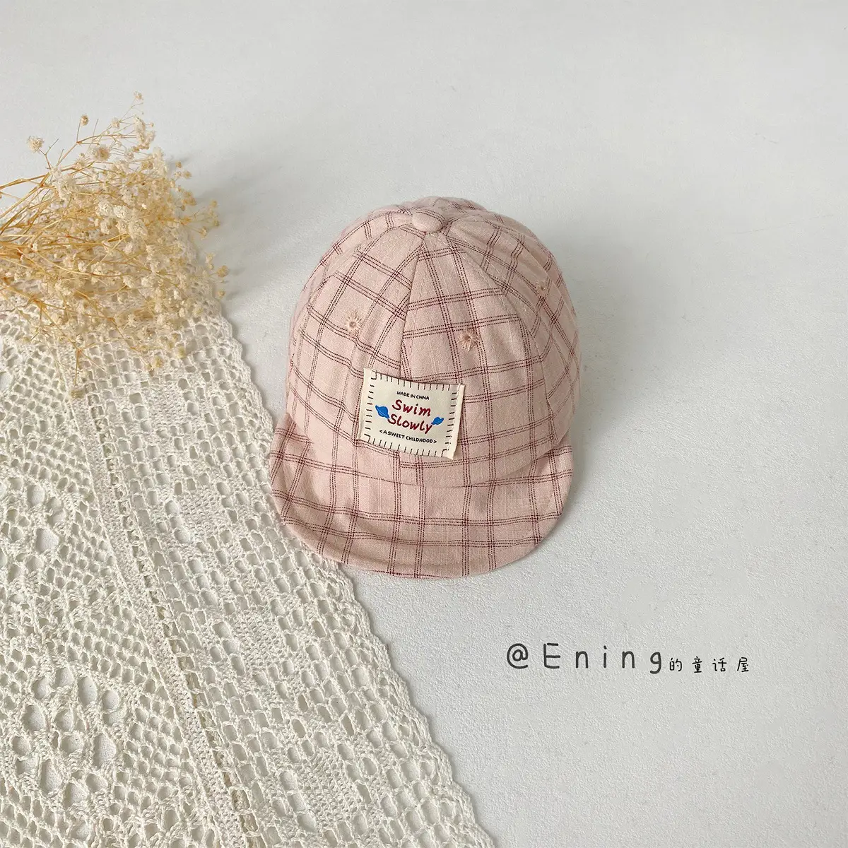 Children's Red Beaded Baseball Cap with White Label - Image 5