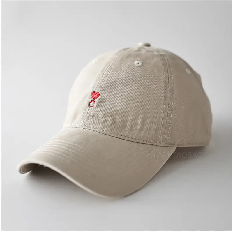 Beige Red Embroidered Baseball Cap for Men Women