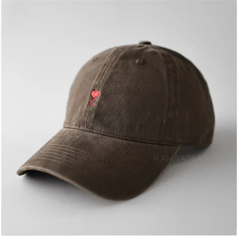 Beige Red Embroidered Baseball Cap for Men Women