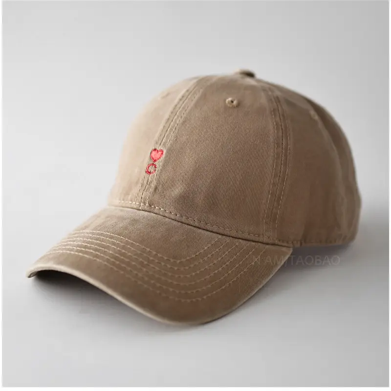 Beige Red Embroidered Baseball Cap for Men Women