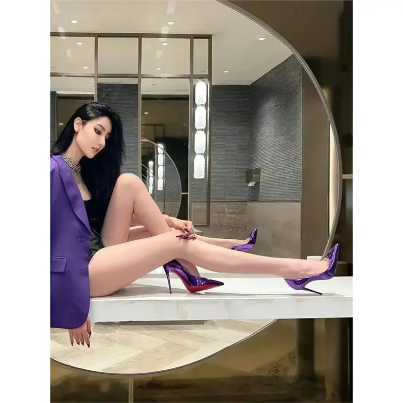 Beautiful Purple High-Heeled Shoes for Women 2026 New Spring and Autumn High-End Patent Leather Sexy Pointed Toe Stiletto Red Sole Shoes - Image 5