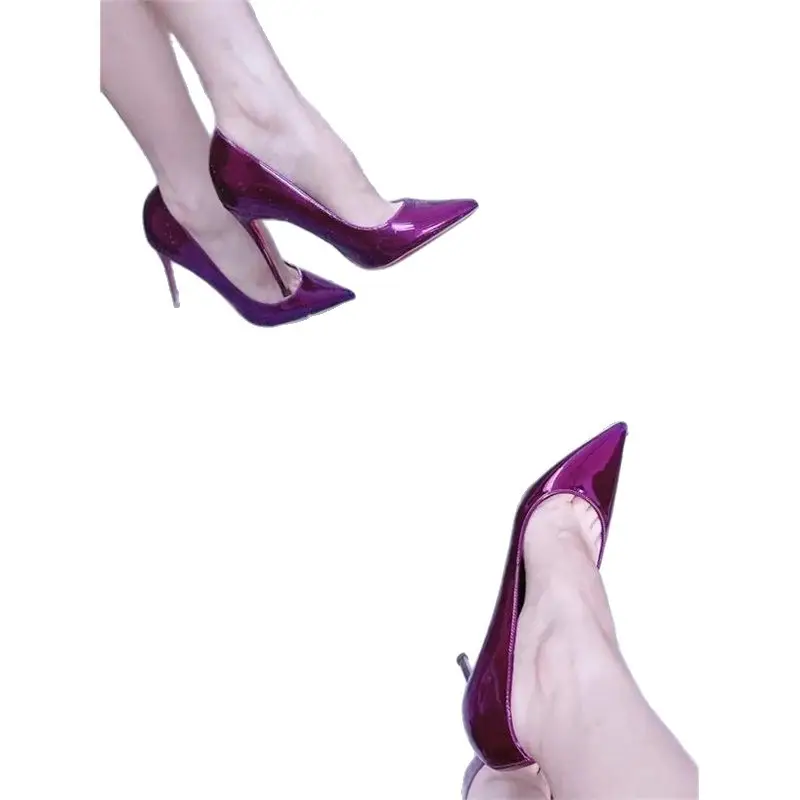 Beautiful Purple High-Heeled Shoes for Women 2026 New Spring and Autumn High-End Patent Leather Sexy Pointed Toe Stiletto Red Sole Shoes - Image 7