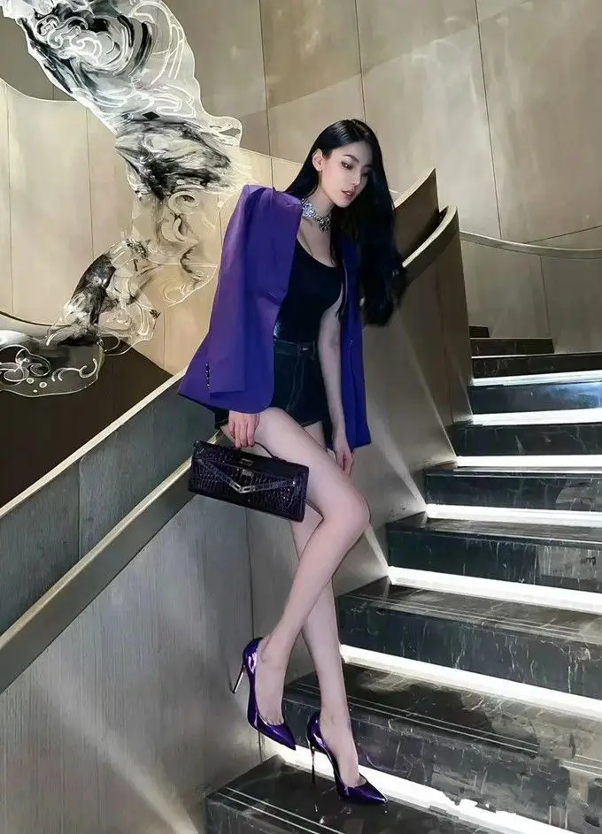 Beautiful Purple High-Heeled Shoes for Women 2026 New Spring and Autumn High-End Patent Leather Sexy Pointed Toe Stiletto Red Sole Shoes — feature 4