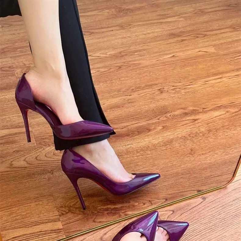 Beautiful Purple High-Heeled Shoes for Women 2026 New Spring and Autumn High-End Patent Leather Sexy Pointed Toe Stiletto Red Sole Shoes — feature 7