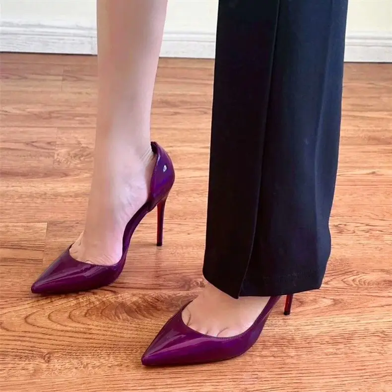 Beautiful Purple High-Heeled Shoes for Women 2026 New Spring and Autumn High-End Patent Leather Sexy Pointed Toe Stiletto Red Sole Shoes — feature 8