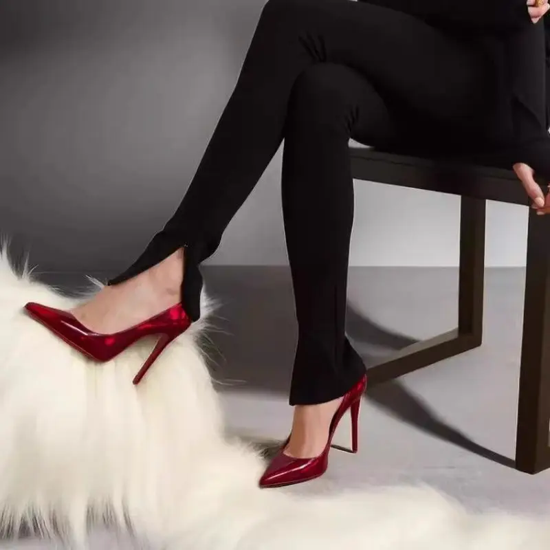 Beautiful Purple High-Heeled Shoes for Women 2026 New Spring and Autumn High-End Patent Leather Sexy Pointed Toe Stiletto Red Sole Shoes - Image 2