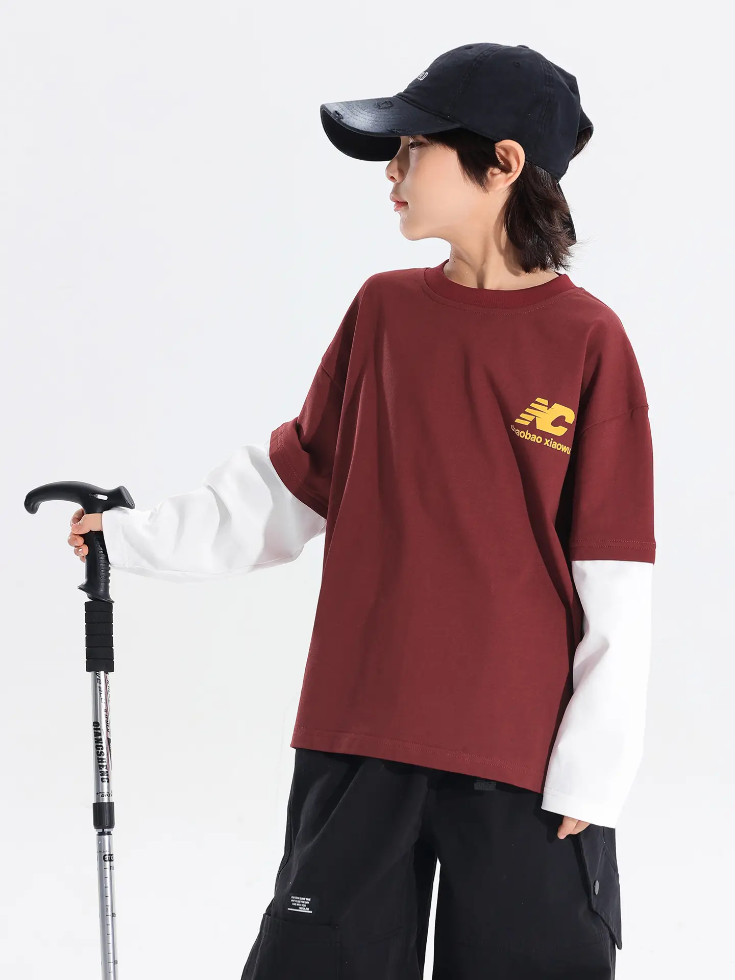 Boys Sports T-Shirt Maroon Long Sleeve 2025 - Image 5