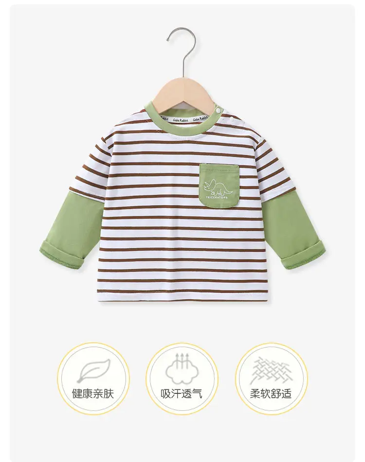 Baby Striped Long Sleeve T-Shirt Green White Spring — feature 1