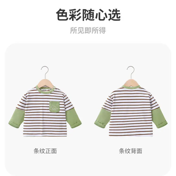 Baby Striped Long Sleeve T-Shirt Green White Spring — feature 6