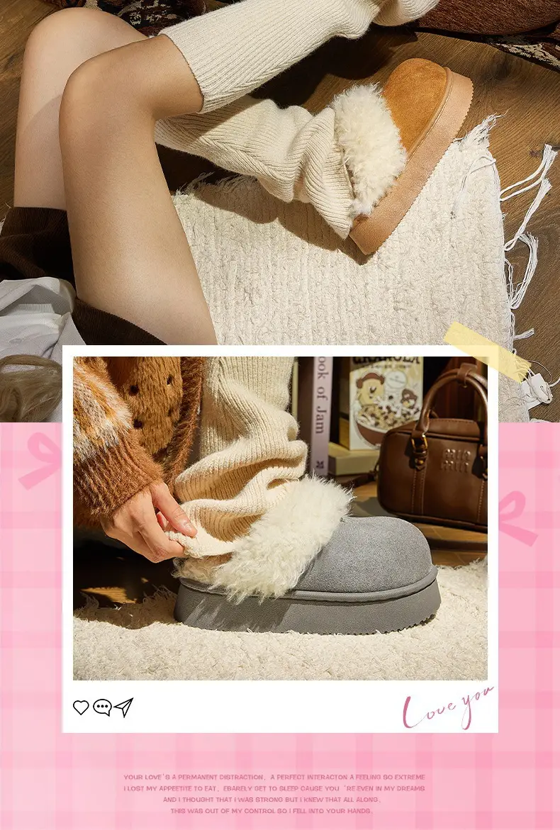 Kuanhe Autumn and Winter New Products Warm, Comfortable and Soft Cotton Latex Slippers Plush Shoes Fleece-Lined Indoor and Outdoor Wear for Women — feature 13
