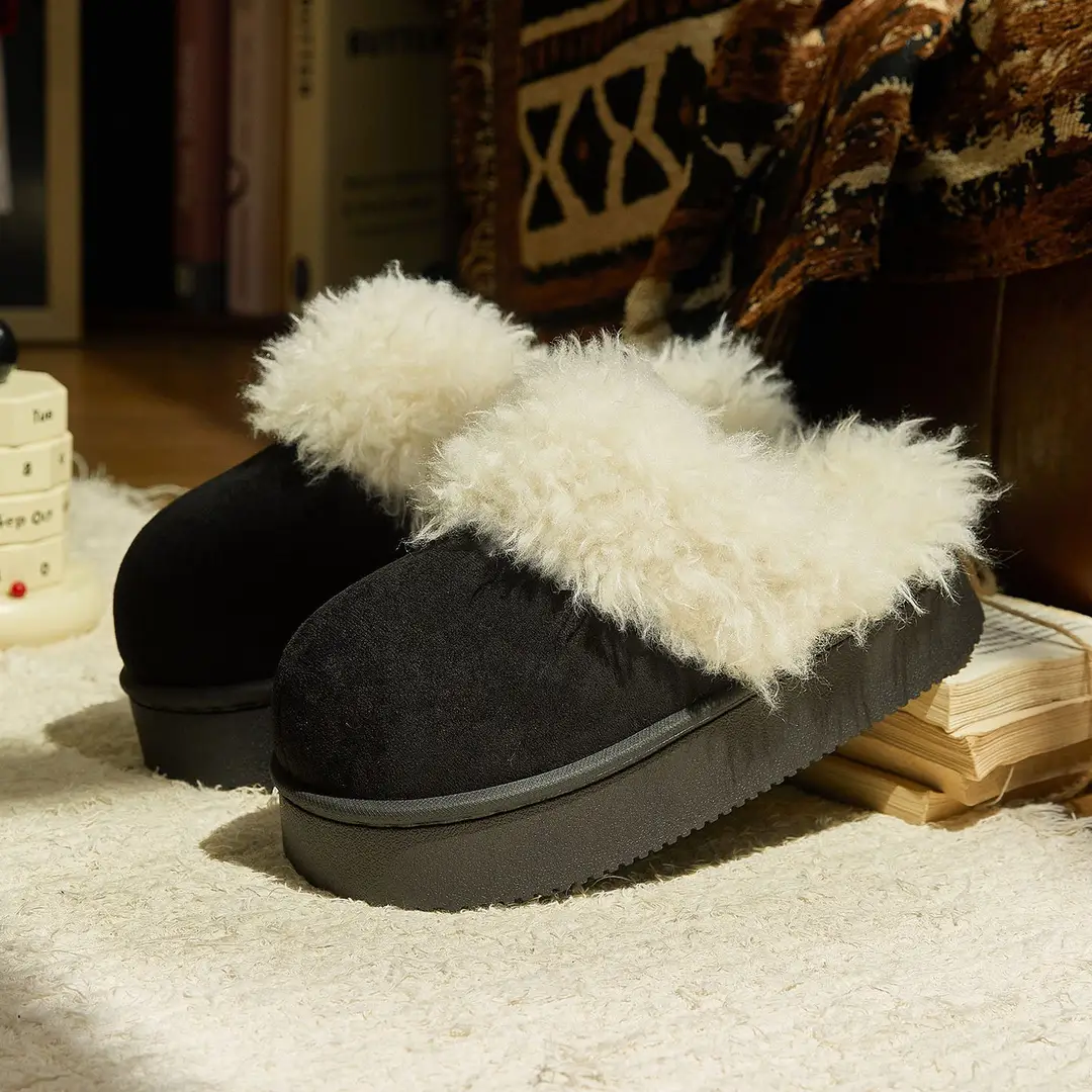 Kuanhe Autumn and Winter New Products Warm, Comfortable and Soft Cotton Latex Slippers Plush Shoes Fleece-Lined Indoor and Outdoor Wear for Women - Image 2