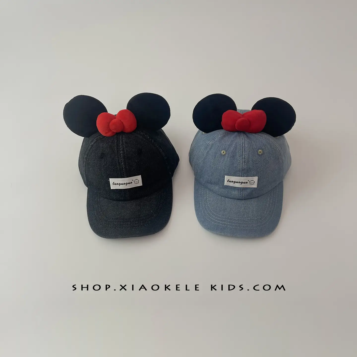 Mickey Mouse Denim Cap Blue Red Bow for Kids - Image 5