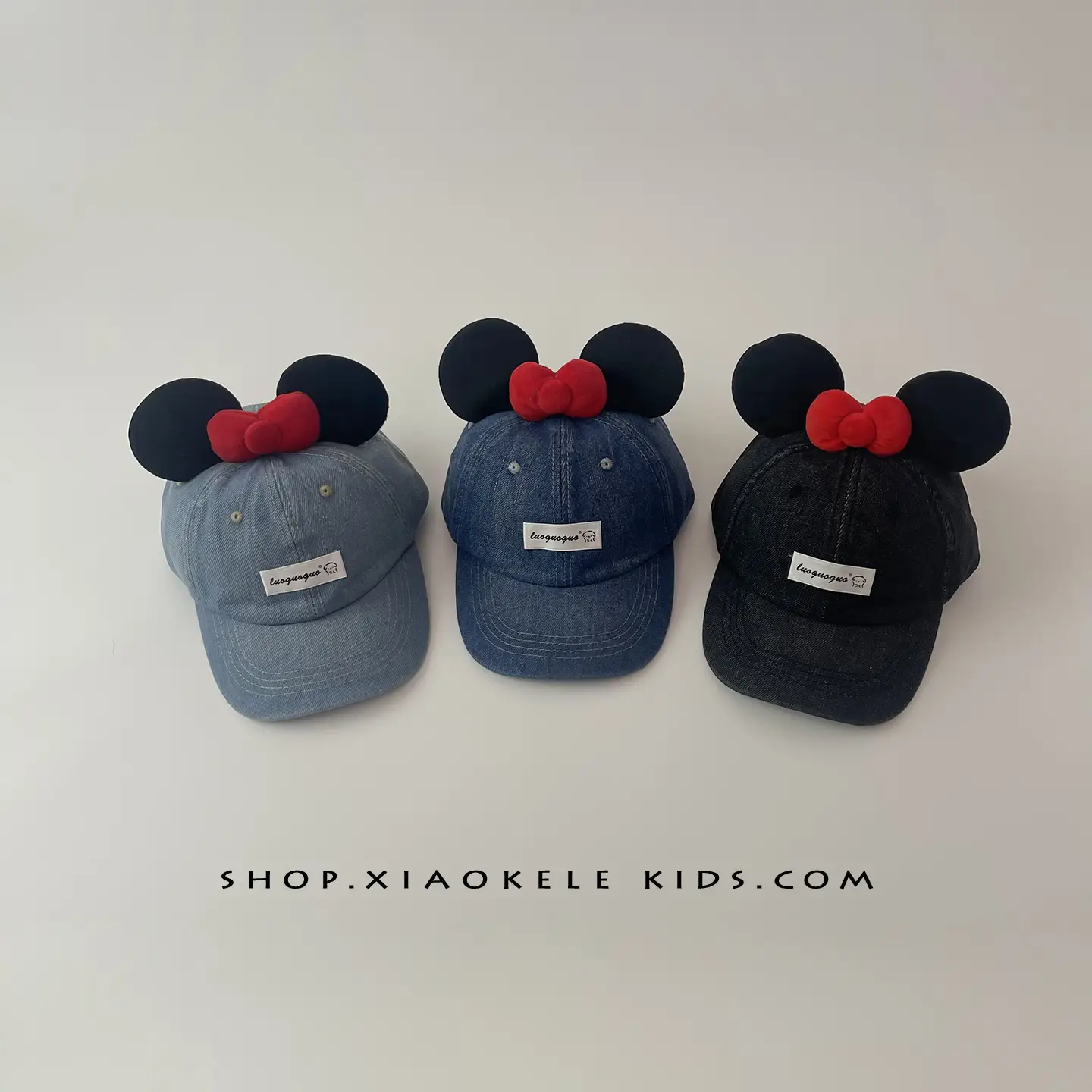 Mickey Mouse Denim Cap Blue Red Bow for Kids - Image 6