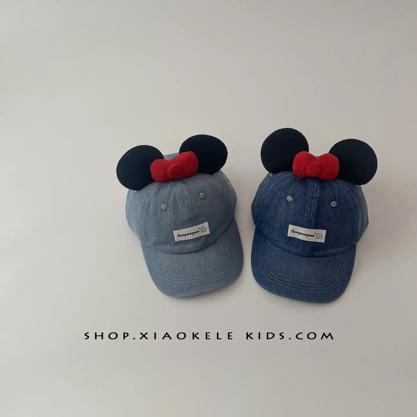 Mickey Mouse Denim Cap Blue Red Bow for Kids - Image 7